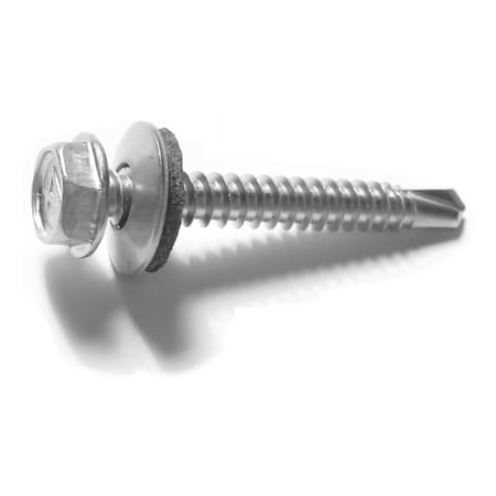 Self-Drilling Screw, #10 X 1-1/2 In, Stainless Steel Hex Head Hex Drive, 8 PK